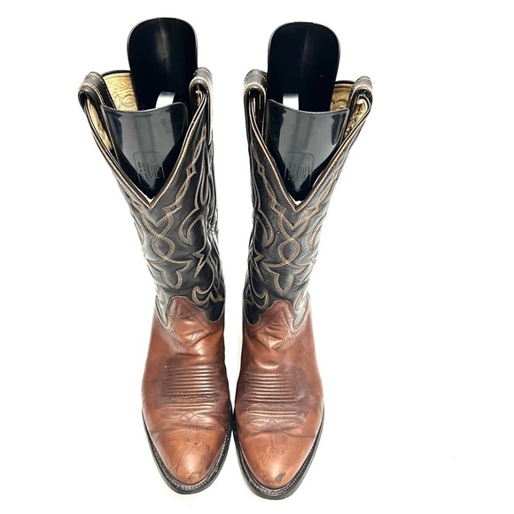 TONY LAMA | Vintage 1970s men's two tone leather western gold label cowboy boots - Picture 3 of 9